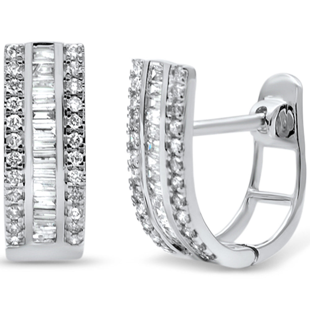 SPECIAL! .53ct G SI 14K White Gold Round & Baguette DIAMOND J Hoop Earrings