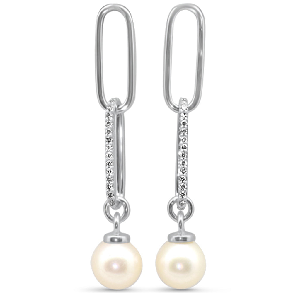 SPECIAL!  .10ct G SI 14K White Gold DIAMOND & Pearl Drop Paper Clip Earrings