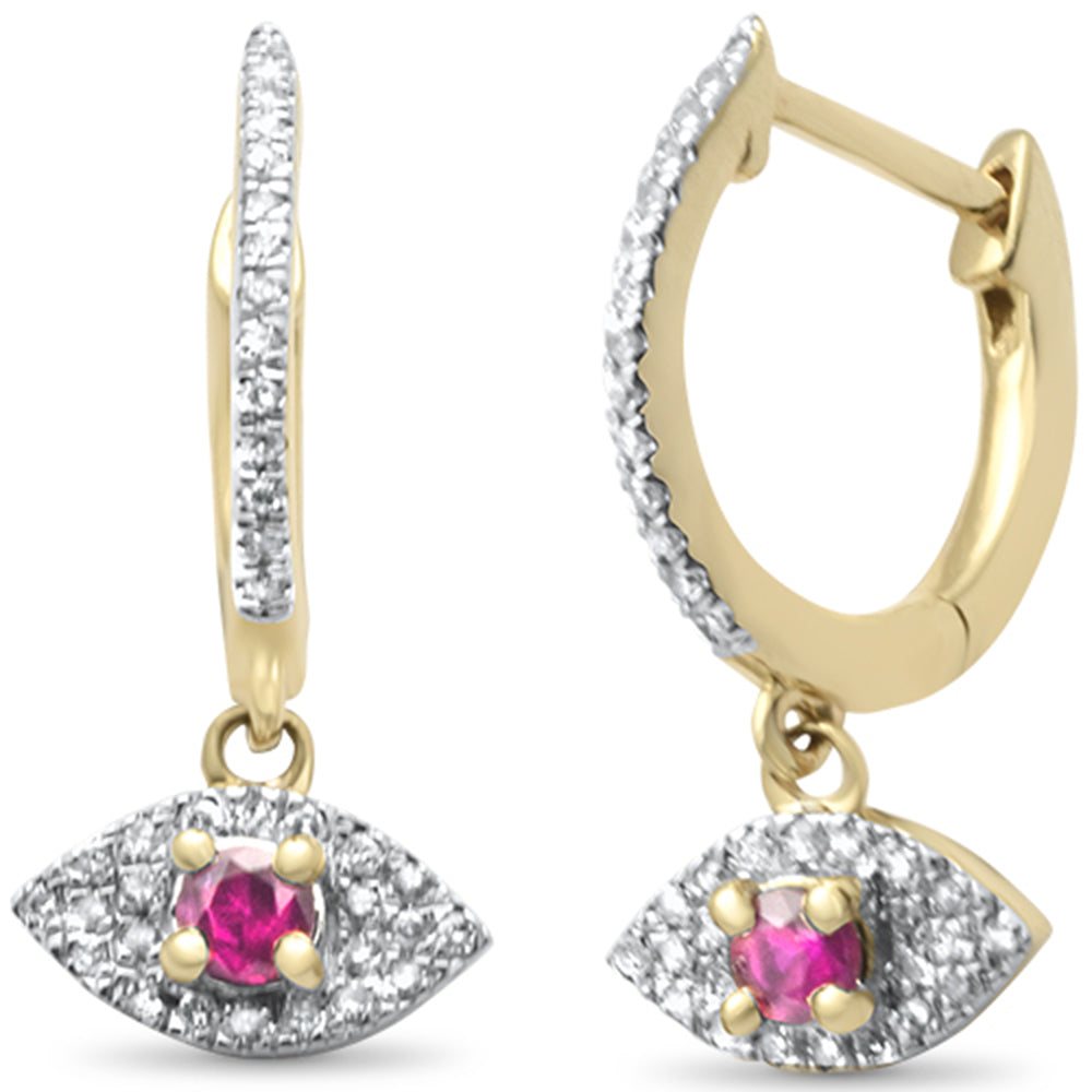 SPECIAL!  .41ct G SI 14K Yellow Gold DIAMOND & Ruby Gemstones Evil Eye Drop Earrings