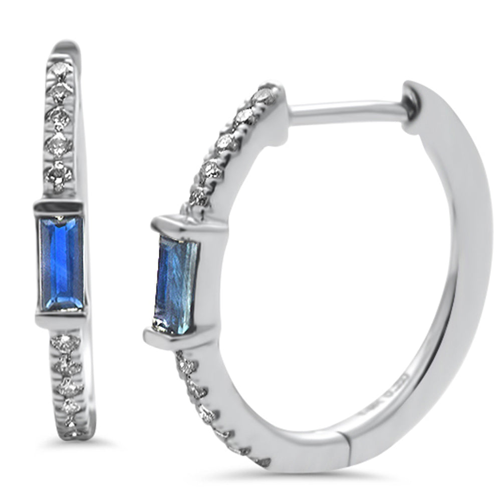 .41ct G SI 14K White Gold DIAMOND & Blue Sapphire Hoop Earrings