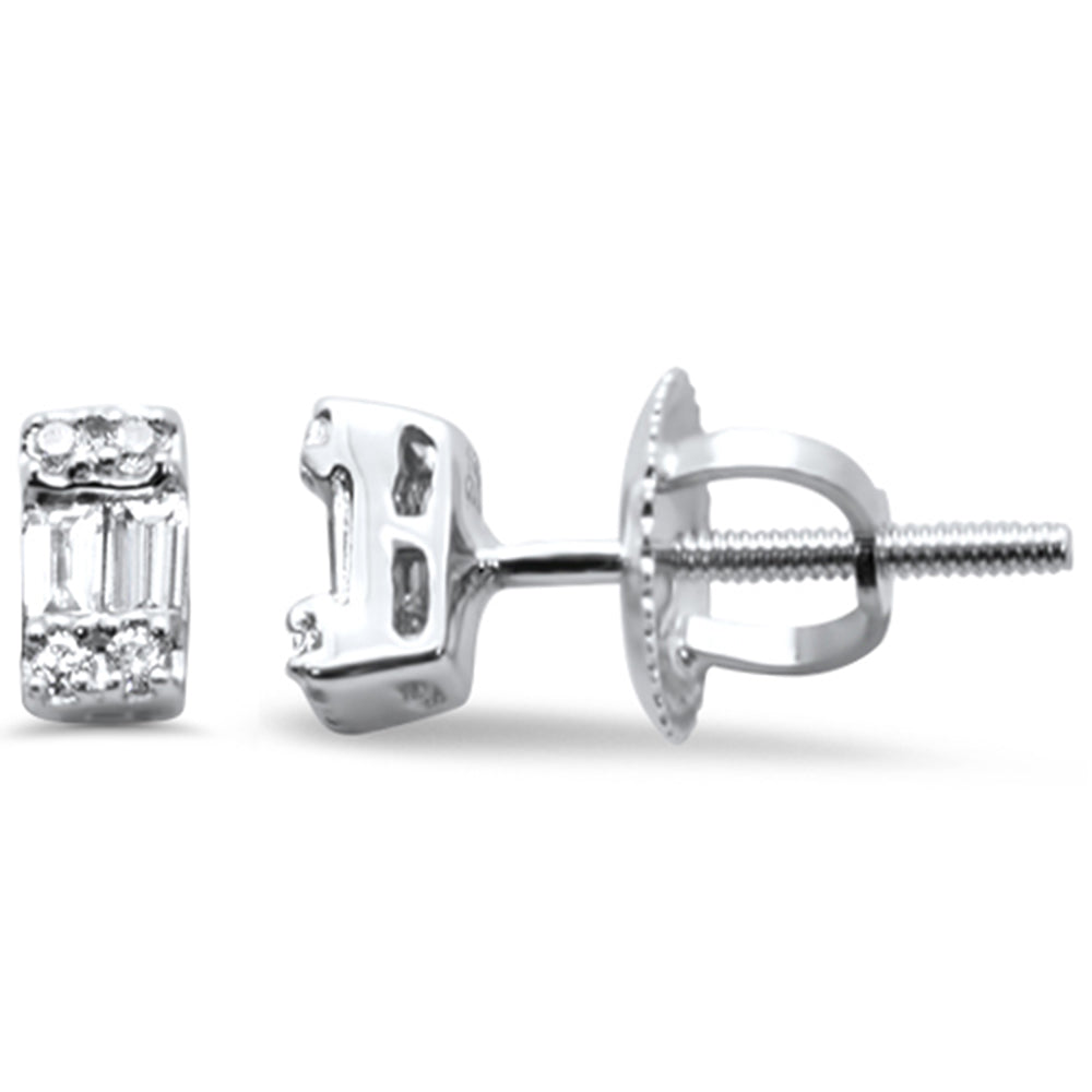 .16ct G SI 14K White GOLD Diamond Round & Baguette Earrings