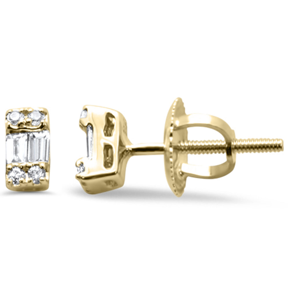 .16ct G SI 14K Yellow GOLD Diamond Round & Baguette Earrings