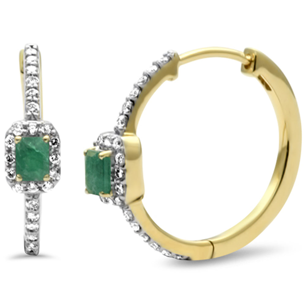 SPECIAL! .86ct G SI 14K Yellow GOLD Diamond & Emerald Gemstones Hoop Earrings