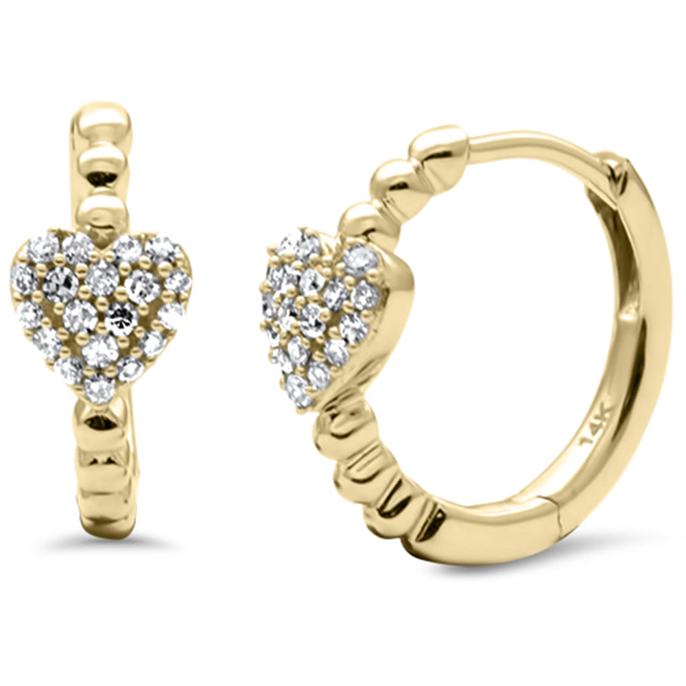 .20ct G SI 14K Yellow GOLD Diamond Heart Hoop Earrings