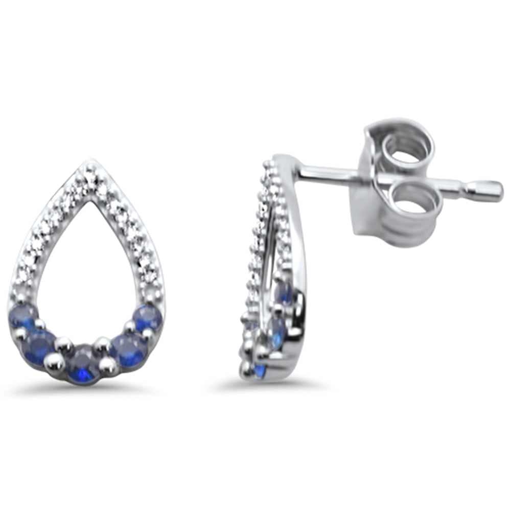 .30ct G SI 14K White GOLD Diamond Pear Shape & Blue Sapphire Gemstones Earrings