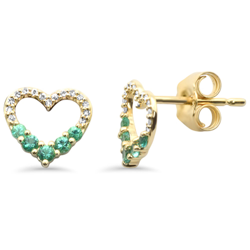 .25ct G SI 14K Yellow GOLD Diamond Heart Shape & Emerald Gemstones Earrings