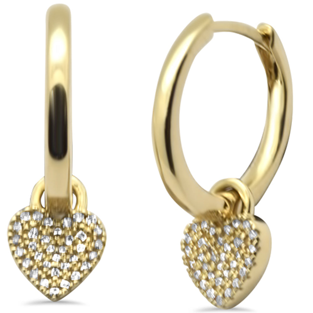 .13ct G SI 14K Yellow GOLD Diamond Heart Shape Dangling Hoop Earrings