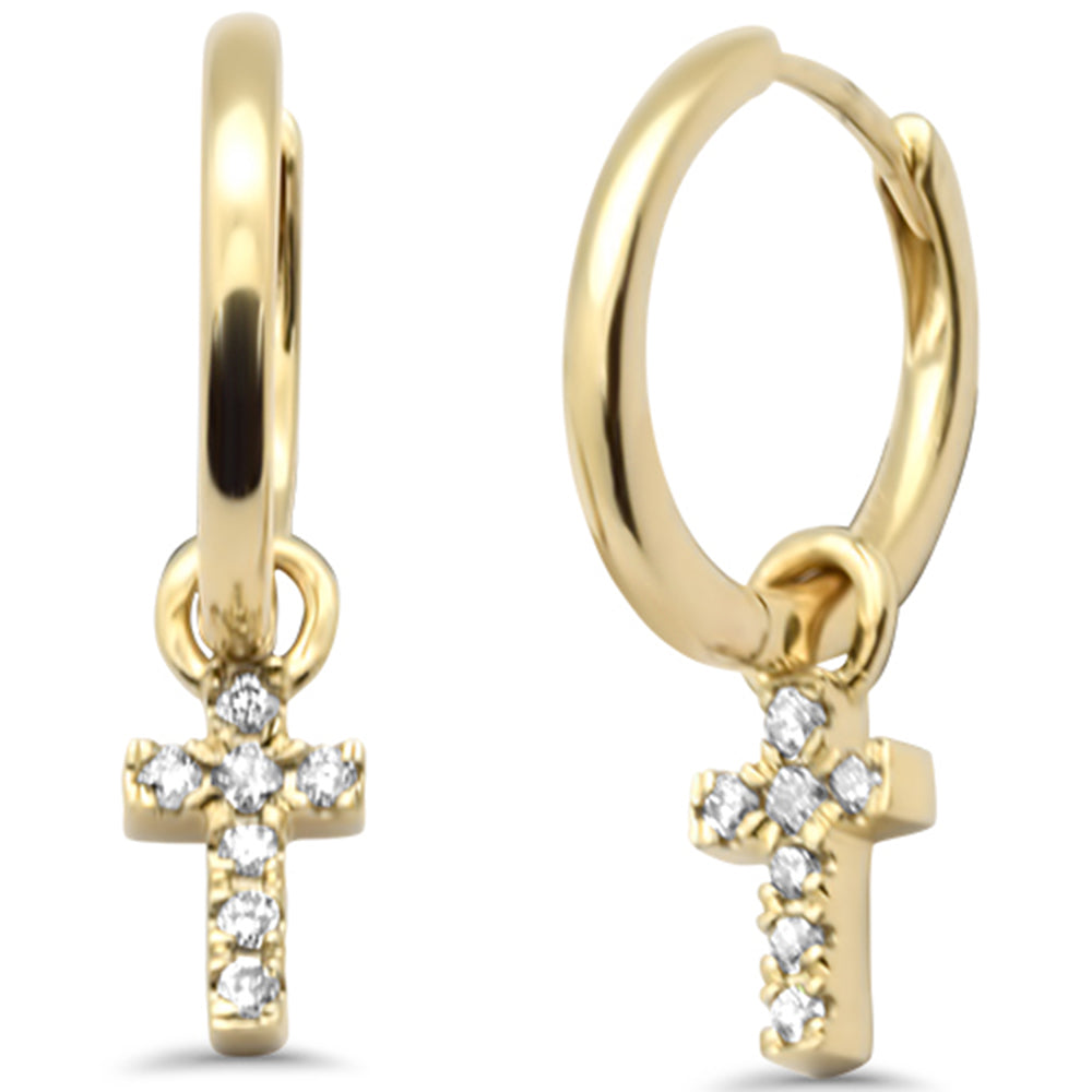 SPECIAL! .20ct G SI 14K Yellow GOLD Diamond Cross Dangling Hoop Earrings