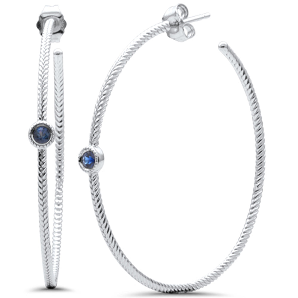 SPECIAL! .21ct G SI 14K White GOLD Blue Sapphire Gemstones Hoop Earrings