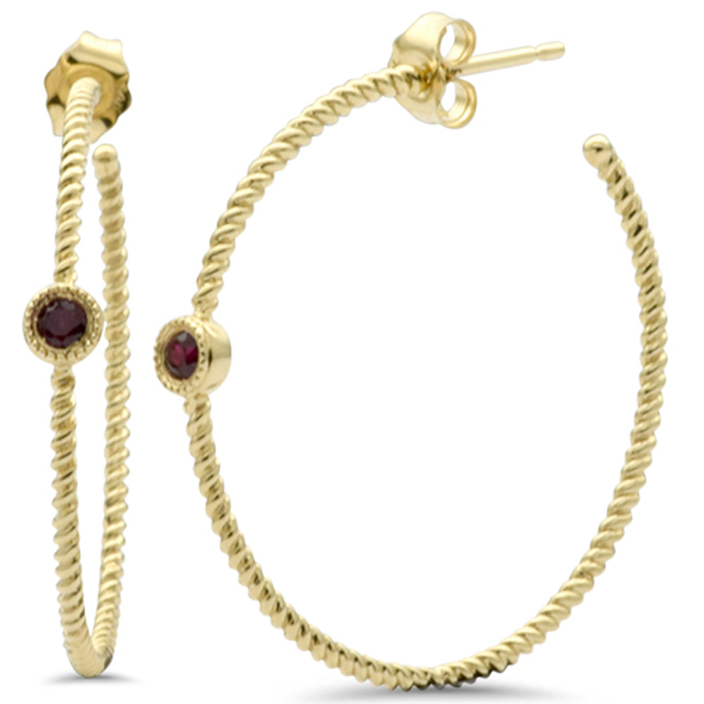 SPECIAL! .21ct G SI 14K Yellow GOLD Ruby Gemstones Hoop Earrings