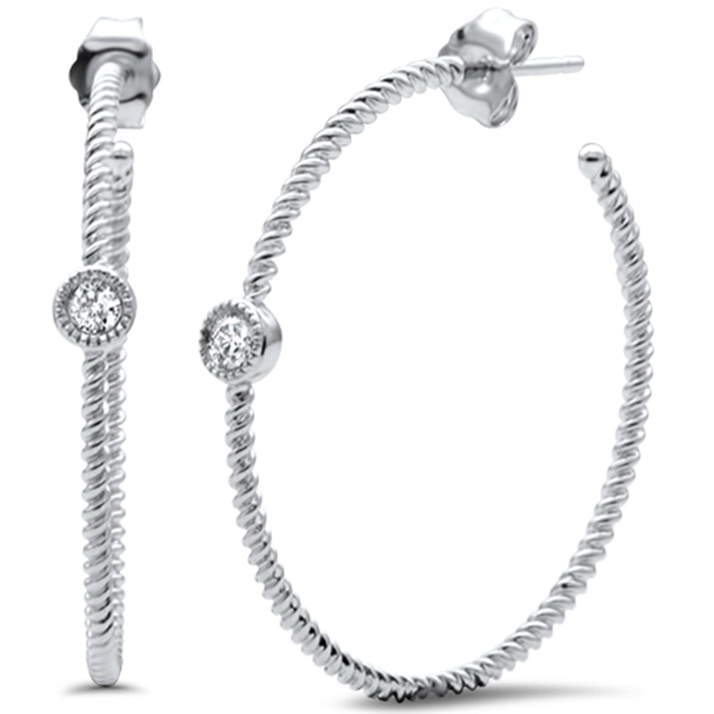 SPECIAL! .18ct G SI 14K White GOLD Diamond Twisted Hoop Earrings