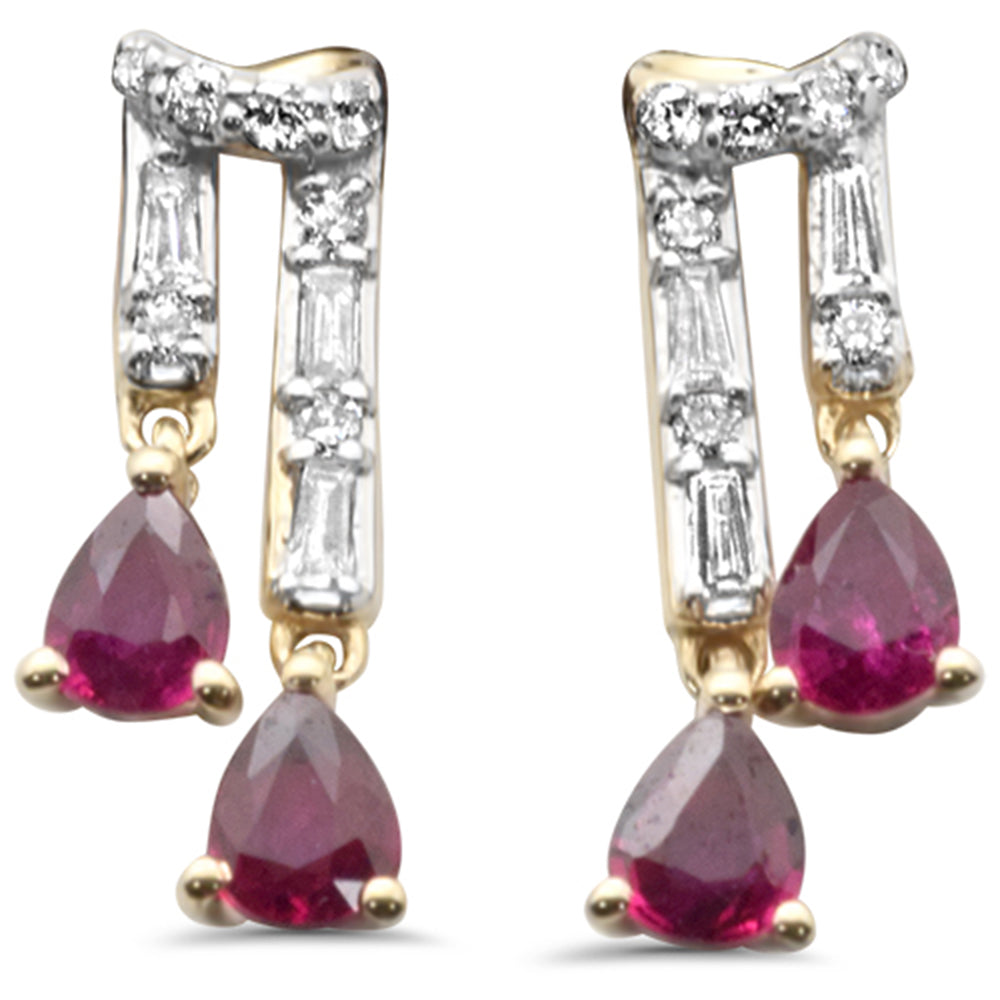 SPECIAL!  .77ct G SI 14K Yellow GOLD Diamond & Ruby Gemstones Dangling Earrings