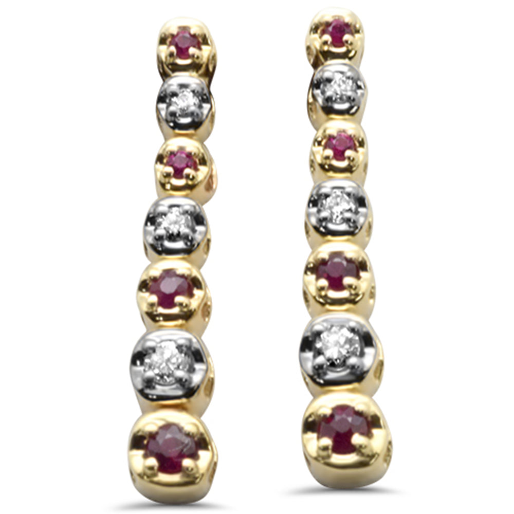 .21ct G SI 14K Yellow GOLD Diamond & Ruby Gemstones Dangling Earrings