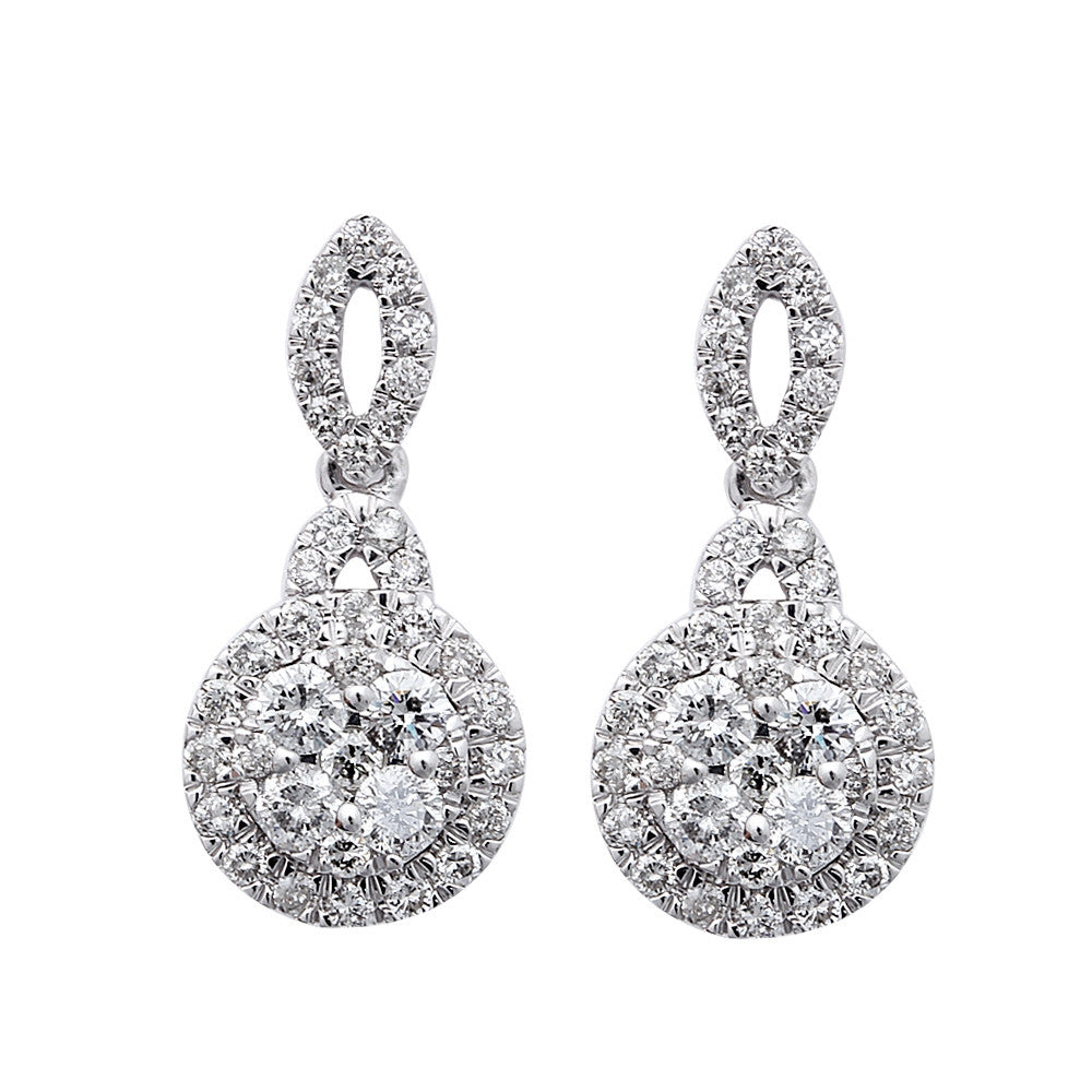 .88ct Round Diamond Halo Style Drop Dangle EARRINGS 14kt White Gold