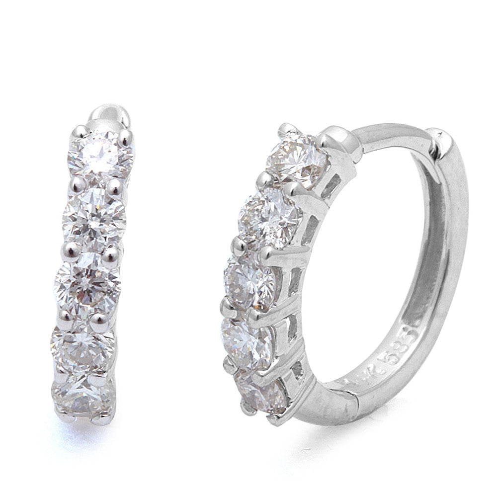 .50cts 10 Round Diamond Hoop Huggie Earrings 14kt White GOLD