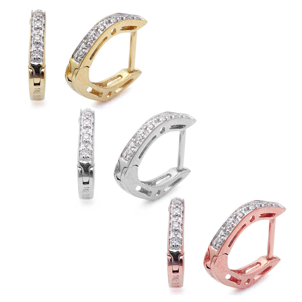 ''.05ct Pave Round Diamond 14kt White, Rose or Yellow Gold Hoop Huggie EARRINGS''