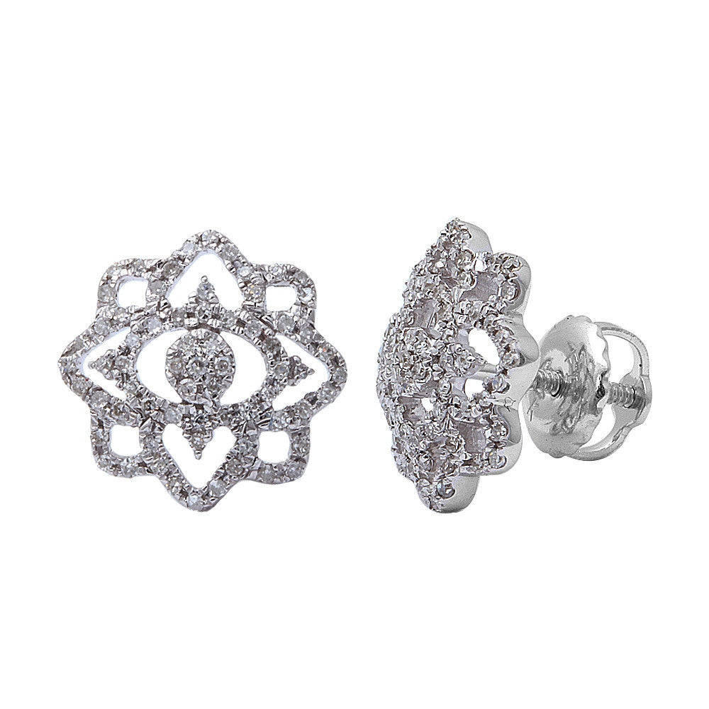 .20CT 14kt White gold Round Diamond Flower STUD EARRINGS