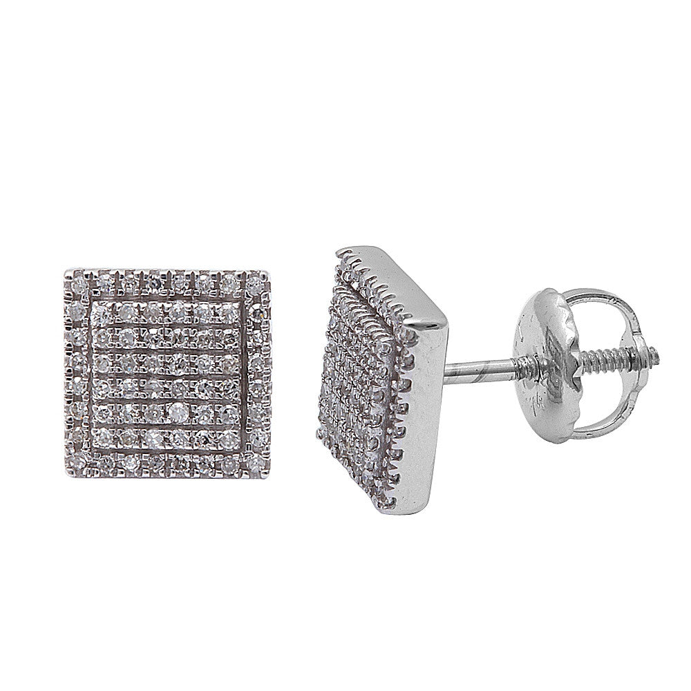 .17CT 14kt White gold Princess Shaped Modern Pave Set DIAMOND Stud Earrings