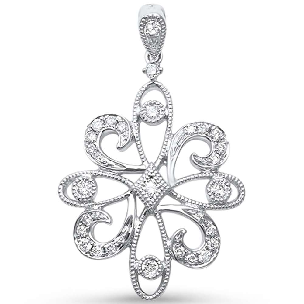 ''.19 G SI 14kt White Gold Antique Filigree Reproduction DIAMOND Pendant 1''''''