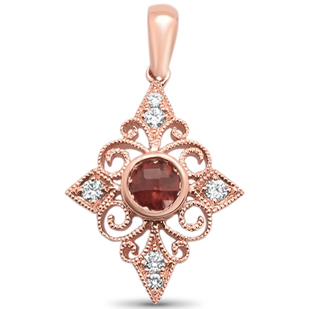 GEMSTONE CLOSEOUT 0.39cts 14kt Rose Gold Round Garnet Diamond Filigree PENDANT