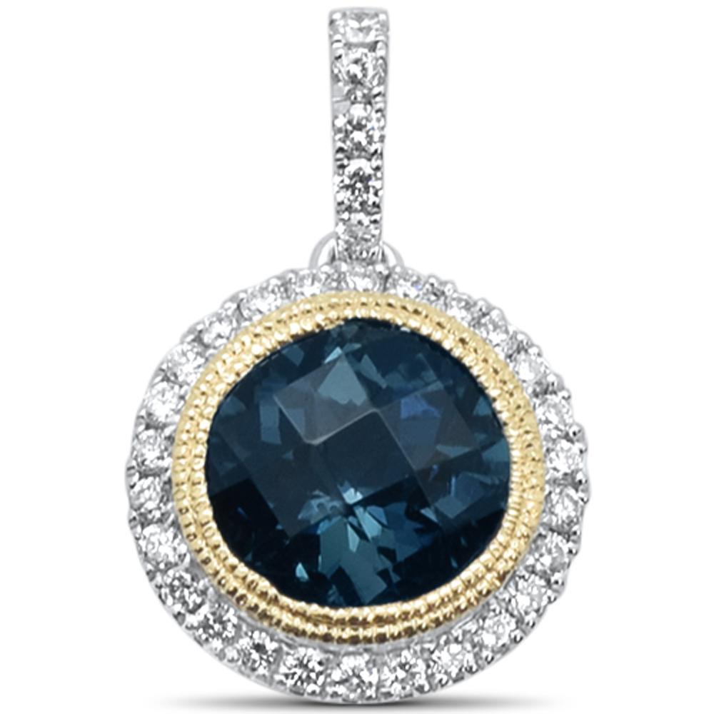 GEMSTONE CLOSEOUT  1.78cts 14k White gold Round Blue Topaz Diamond Solitaire PENDANT