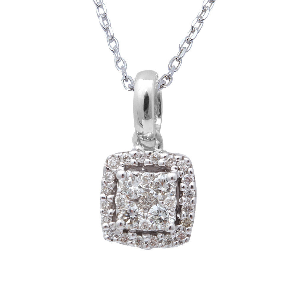 DIAMOND  CLOSEOUT!  .18cts Diamond Princess cut Solitaire Pendant Necklace 14kt White gold