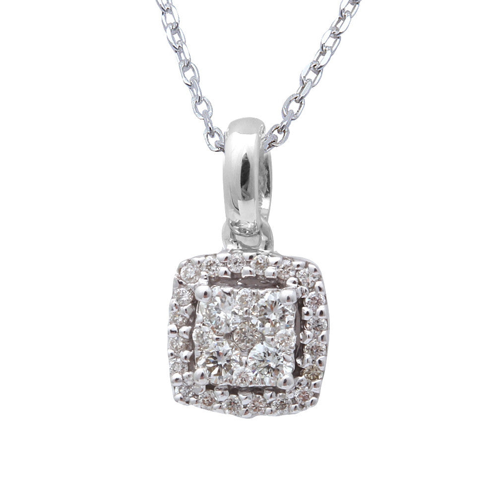 DIAMOND  CLOSEOUT!  .18cts DIAMOND Princess cut Solitaire Pendant Necklace 14kt White gold
