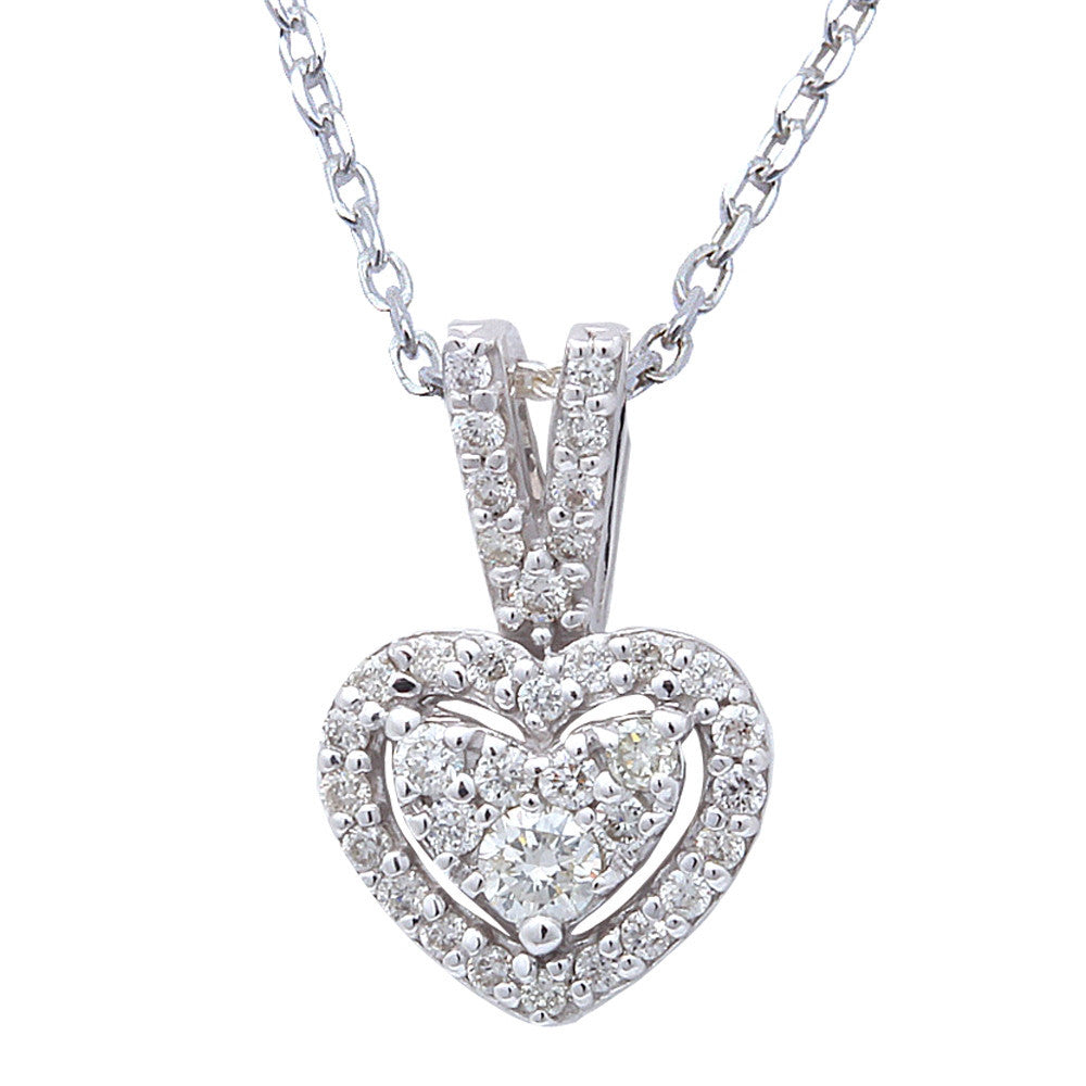 ''.22cts Heart Diamond Pendant NECKLACE 14kt White gold 18'''' Chain''