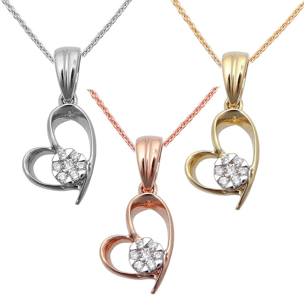 ''.06ct Diamond Heart Solitaire PENDANT 14kt White, Rose or Yellow Gold 18'''' Chain''