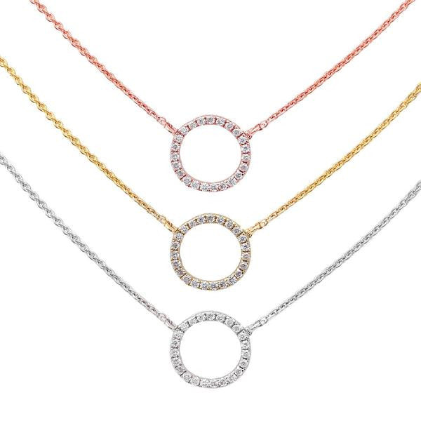 ''.05CT Diamond Circle 14kt White, Rose or Yellow Gold NECKLACE 17 inches Long''