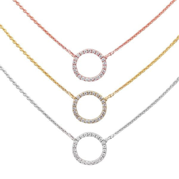 ''.05CT DIAMOND Circle 14kt White, Rose or Yellow Gold Necklace 17 inches Long''