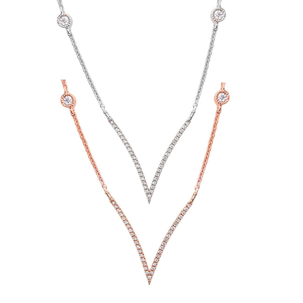 ''.11ct V Cut Modern Diamond PENDANT 14kt White-Rose Gold 17'''' Diamond Bezel Chain''