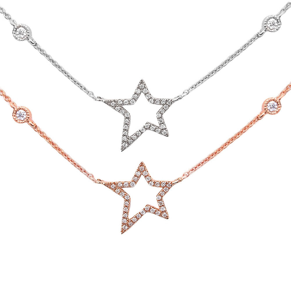 ''.11ct Shooting Star Modern Diamond Pendant 14kt White or Rose Gold 17'''' NECKLACE''