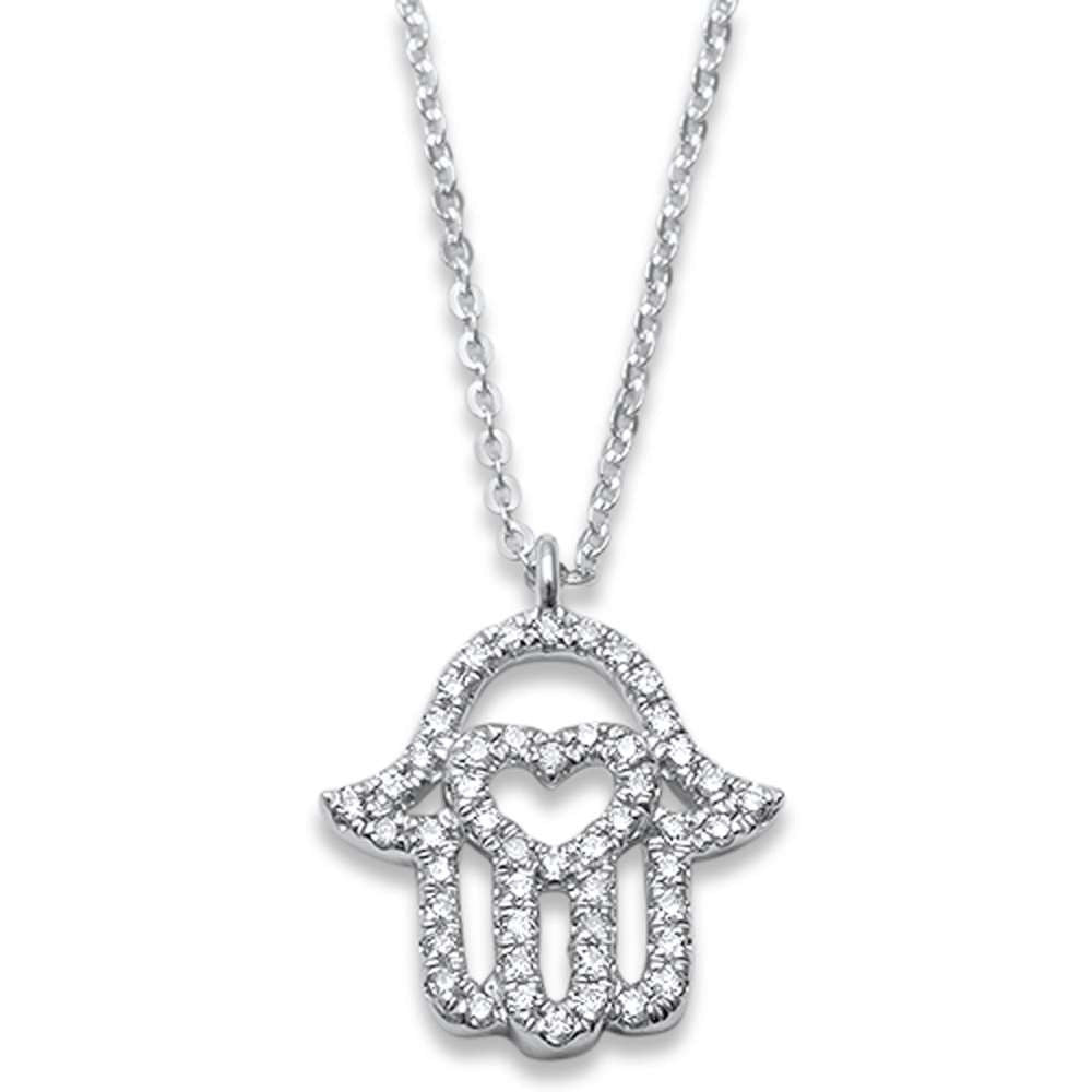 ''.14ct F SI1 14k White GOLD Hand of Hamsa Diamond Pendant Necklace 17''''''