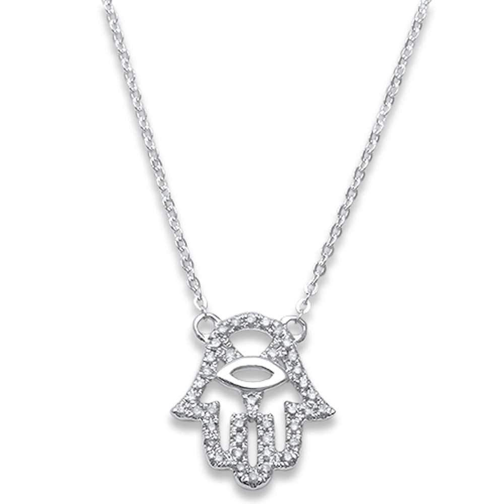 ''.11ct F SI1 14k White Gold Hand of Hamsa Diamond PENDANT Necklace 17''''''