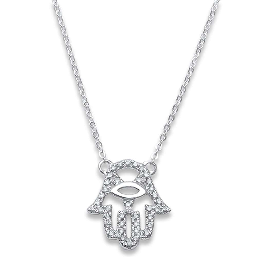 ''.11ct F SI1 14k White GOLD Hand of Hamsa Diamond Pendant Necklace 17''''''