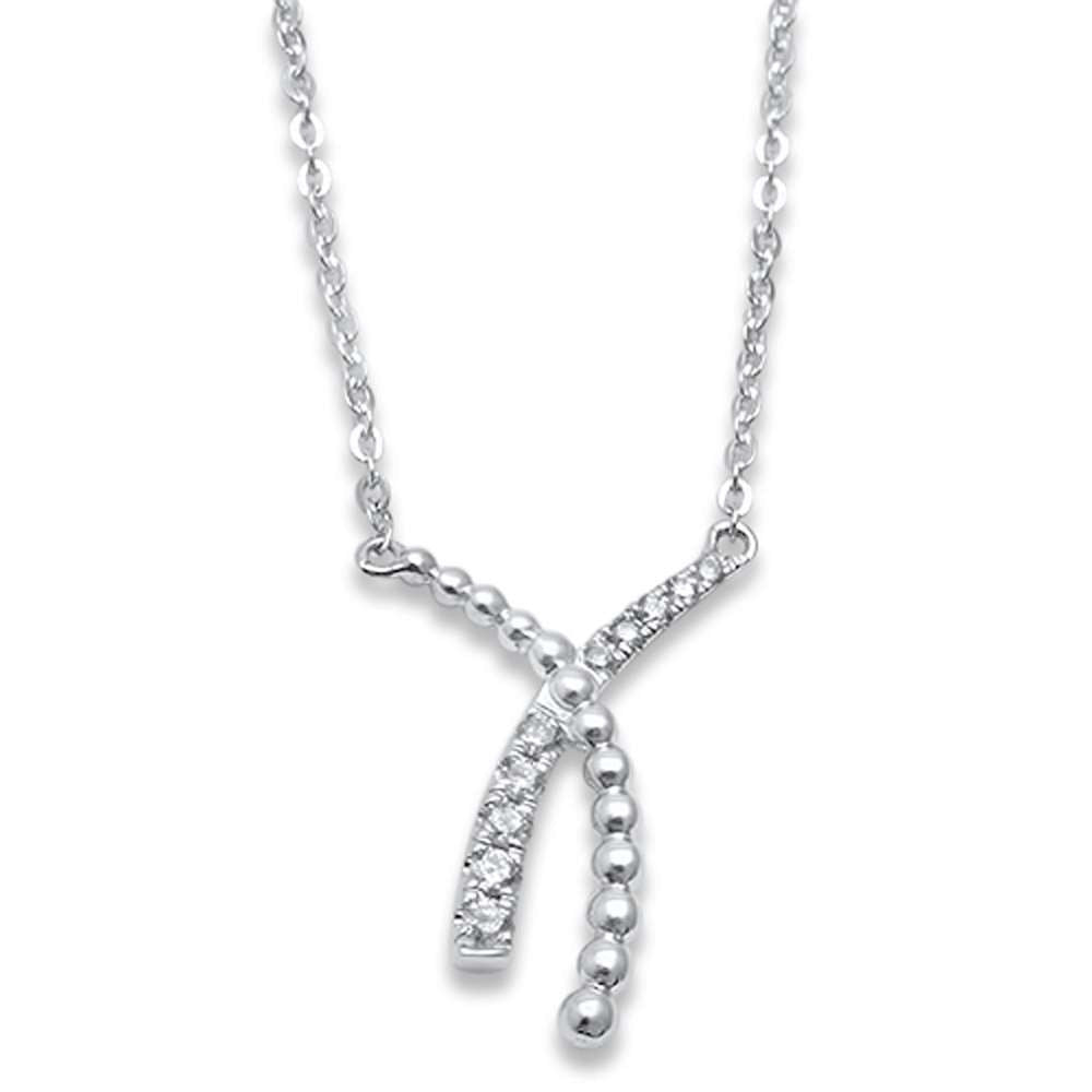 ''SPECIAL!.06ct F SI1 14k White Gold Wishbone Diamond Pendant NECKLACE 17''''''