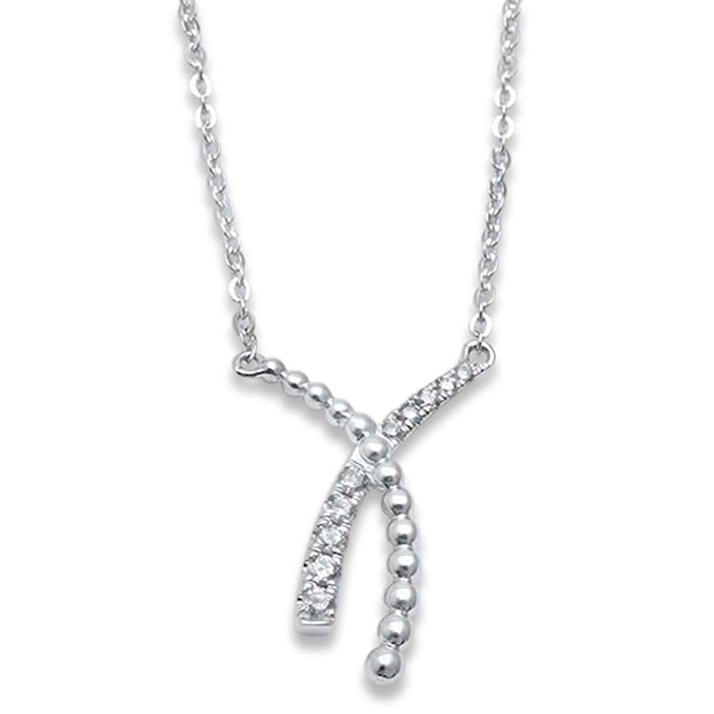 ''SPECIAL!.06ct F SI1 14k White GOLD Wishbone Diamond Pendant Necklace 17''''''