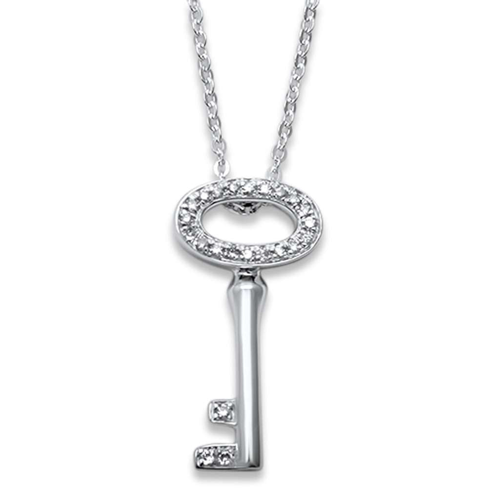 ''.06ct F SI1 14k White GOLD Diamond Key to My Heart Pendant Necklace 17''''''