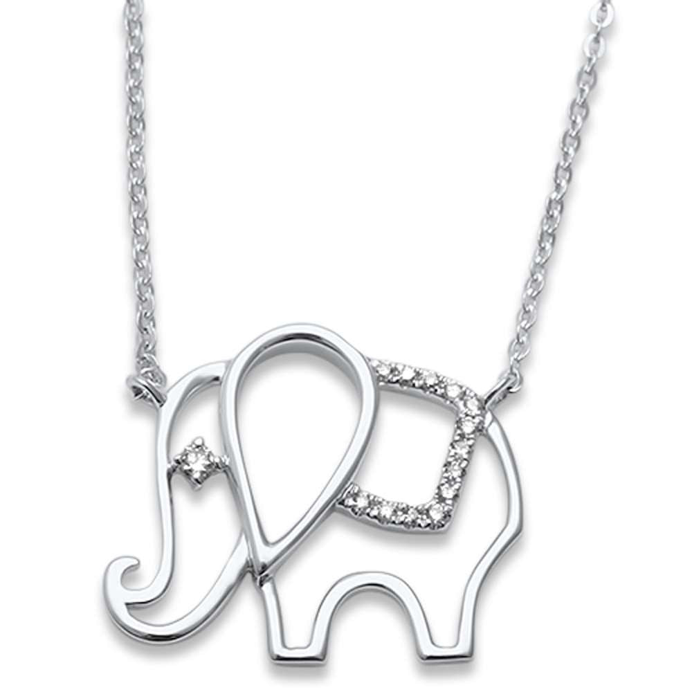 ''.05ct F SI1 14k White Gold DIAMOND Elephant Pendant Necklace 17''''''