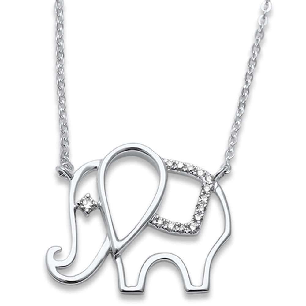 ''.05ct F SI1 14k White GOLD Diamond Elephant Pendant Necklace 17''''''