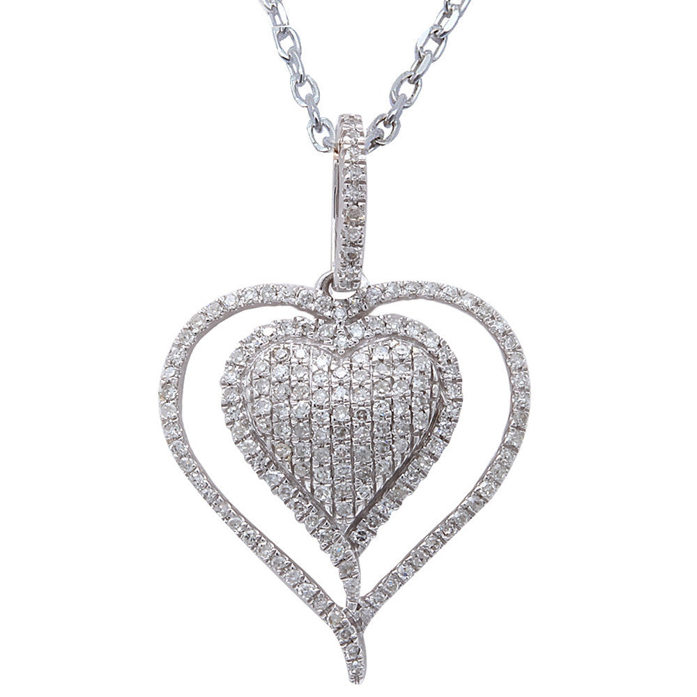 ''DIAMOND  CLOSEOUT!  .24ct F SI Round Diamond Pave Set Heart Pendant 14kt White GOLD 18'''' Long''