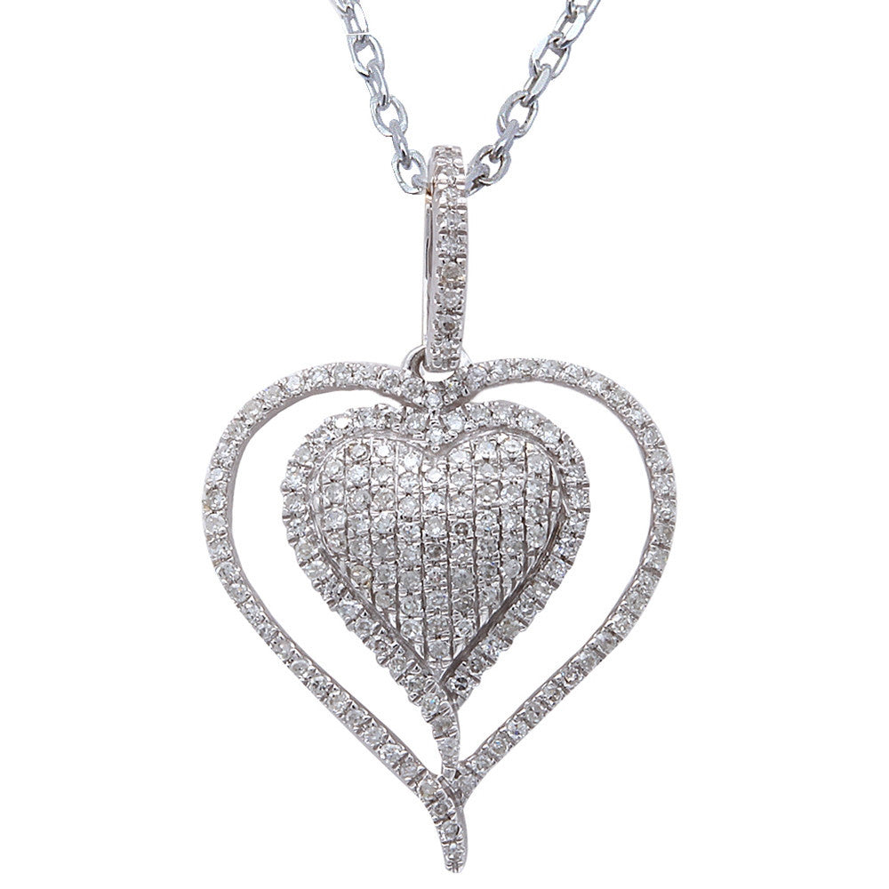 ''DIAMOND  CLOSEOUT!  .24ct F SI Round Diamond Pave Set Heart PENDANT 14kt White Gold 18'''' Long''