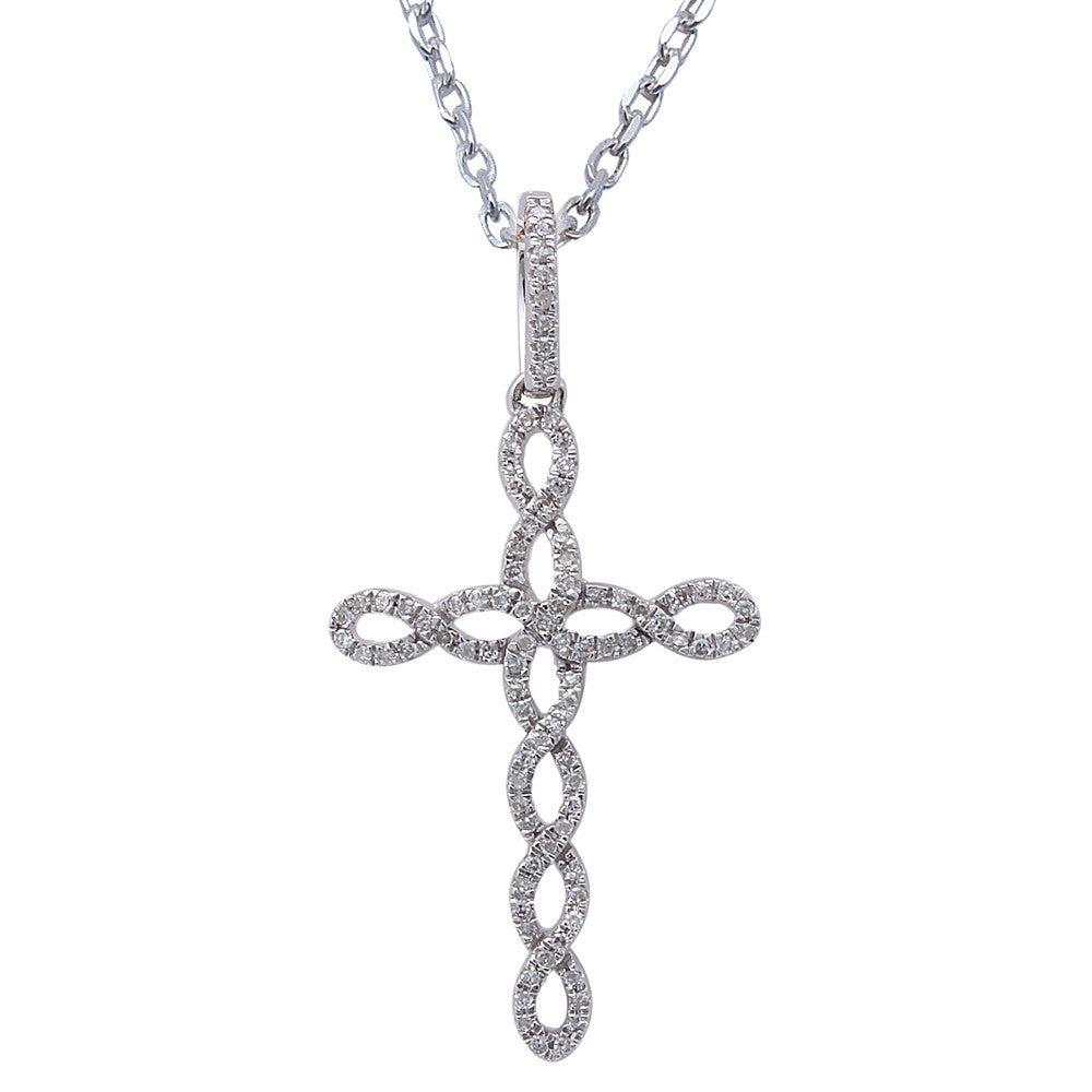 ''.14CT F SI Round Diamond Infinity Cross PENDANT 14kt White gold 18'''' Long Chain''