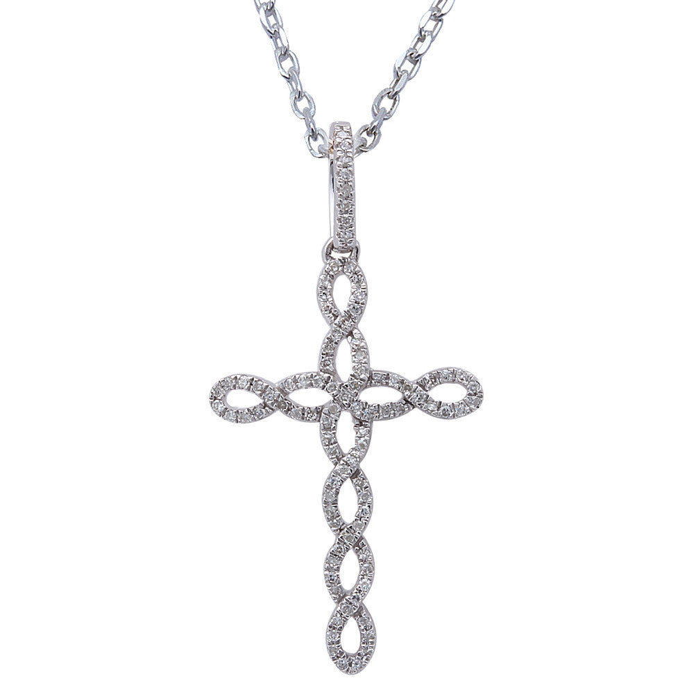 ''.14CT F SI Round DIAMOND Infinity Cross Pendant 14kt White gold 18'''' Long Chain''