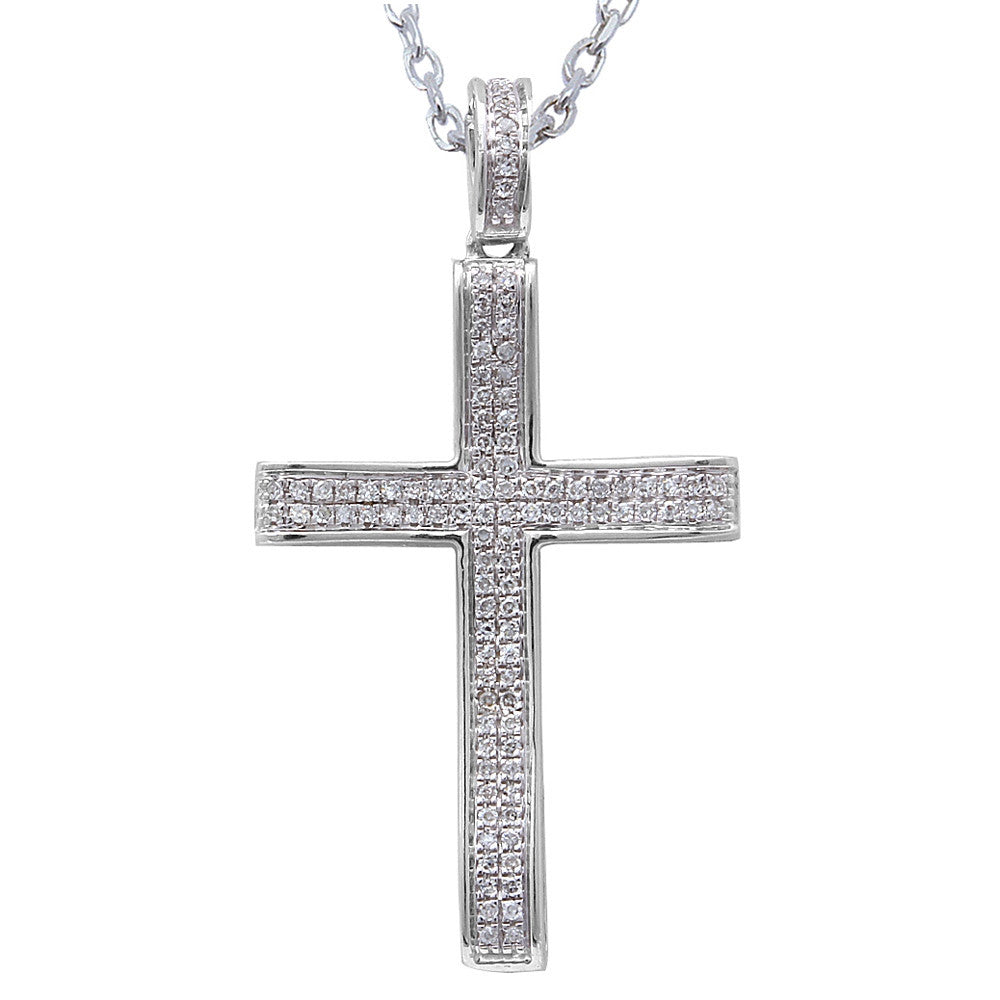 ''.15CT F SI Round Diamond Pave Set Cross PENDANT 14kt White gold 18'''' Long Chain''