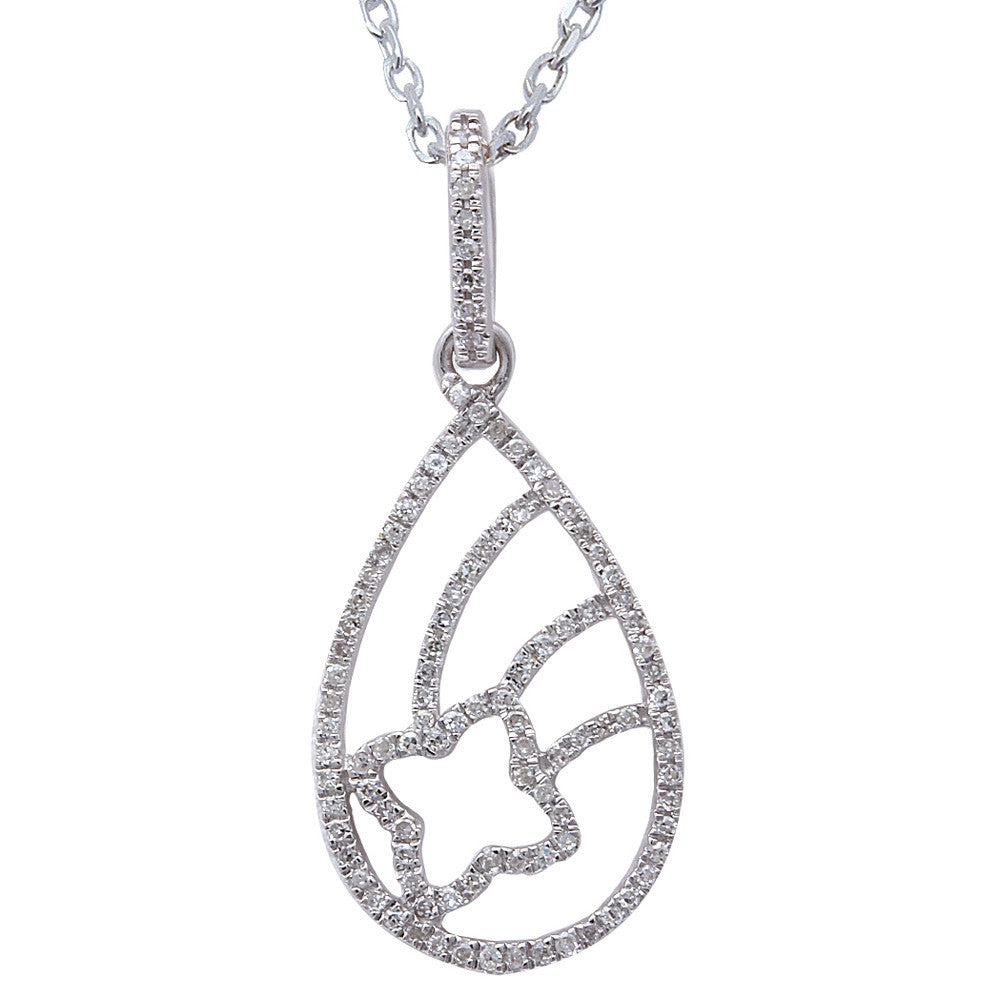 ''.15ct F SI Round DIAMOND Pave Set Shooting Star Pendant 14kt White Gold 18'''' Long''