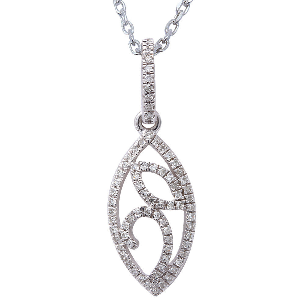 ''.11ct F SI Round Diamond Pave Set Tear Drop PENDANT 14kt White Gold 18'''' Long''