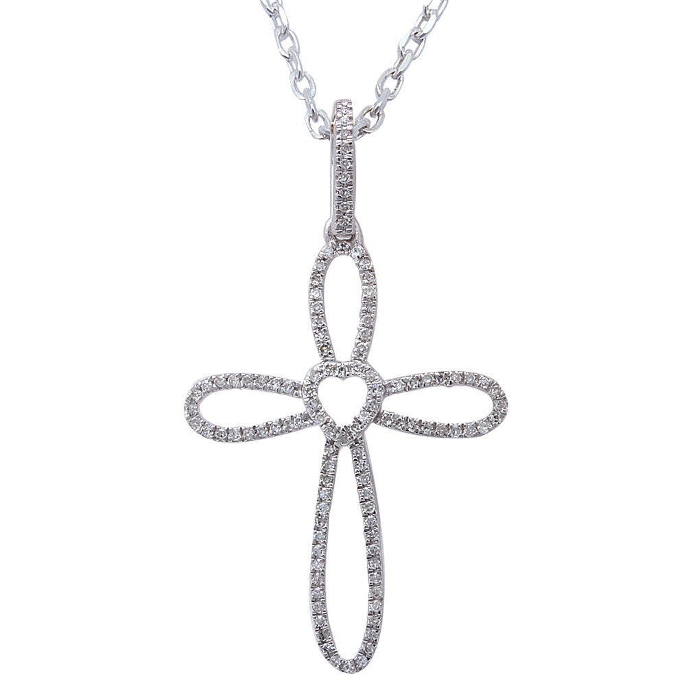 ''.16CT F SI Round Diamond Pave Set Cross PENDANT 14kt White gold 18'''' Long Chain''