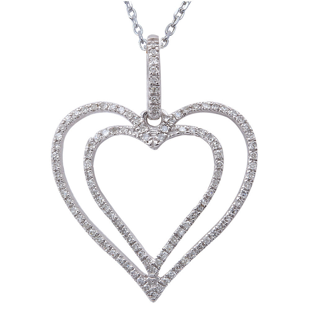 ''.16ct F SI Round Diamond Pave Set Heart Pendant 14kt White GOLD 18'''' Long''